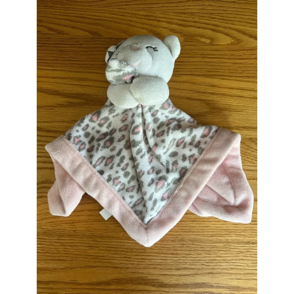 Carter's White Bear Pink Gray Leopard Cheetah Plush Baby Lovey Security Blanket